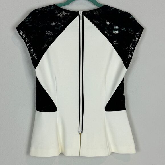Rebecca Taylor Ivory Black Lace Peplum Top 10 - Picture 5 of 9